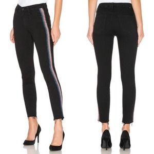 MOTHER High Waisted Looker Ankle Fray Skinny Jeans Guilty Glitter Racer Stripe